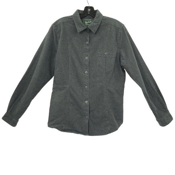 Woolrich Charcoal Heather Gray Snap Front Shirt Womens Size L Cotton Long Sleeve - Picture 1 of 16